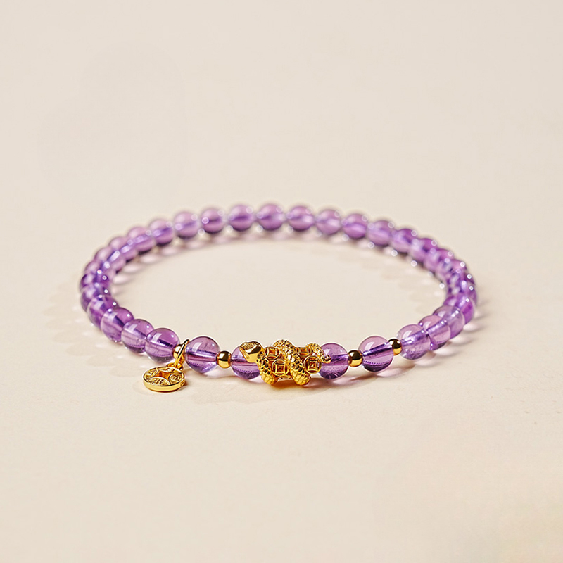 Amethyst Bracelet - Golden Snake Prayer