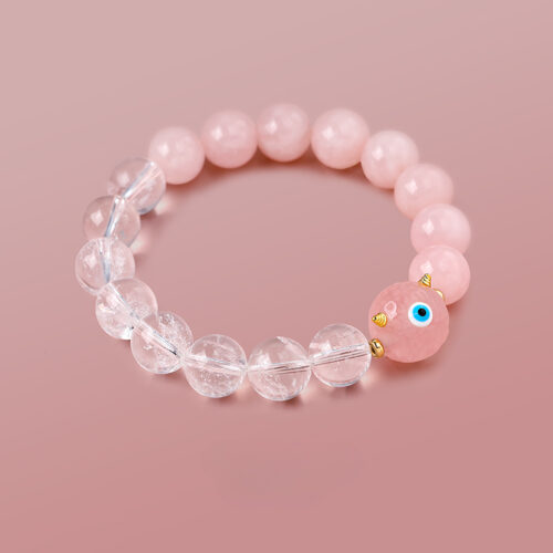 18K Gold Clear & Rose Quartz Bracelet