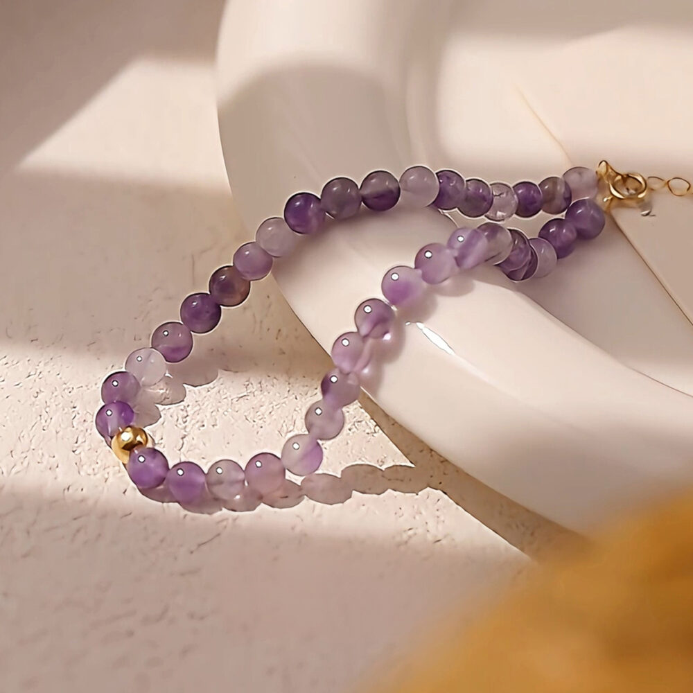 18K Gold Bead Amethyst Bracelet 1