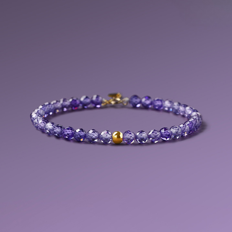 18K Gold Bead & Amethyst Bracelet Diamond Style