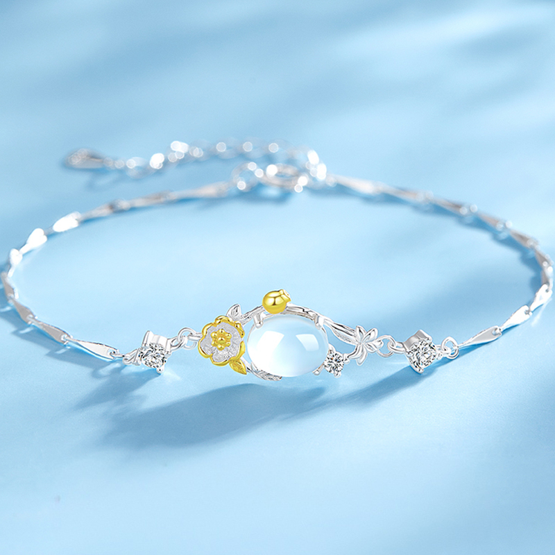 Chalcedony Gems Sterling Silver Bracelet | Flower God Amulet