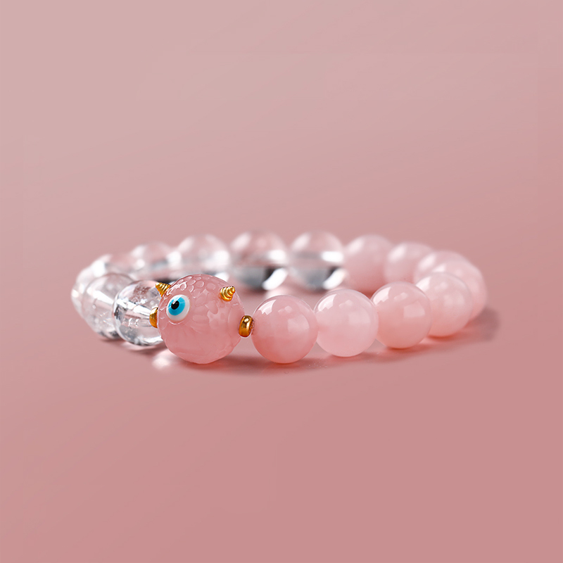 18K Gold Clear & Rose Quartz Bracelet