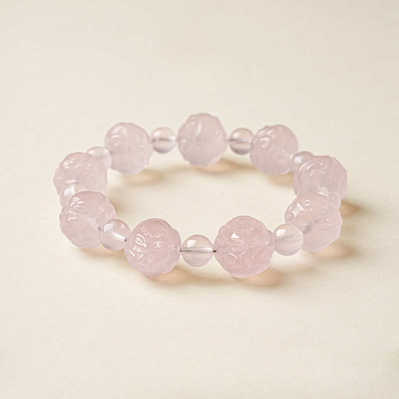 Fox Carving Rose Quartz Bracelet