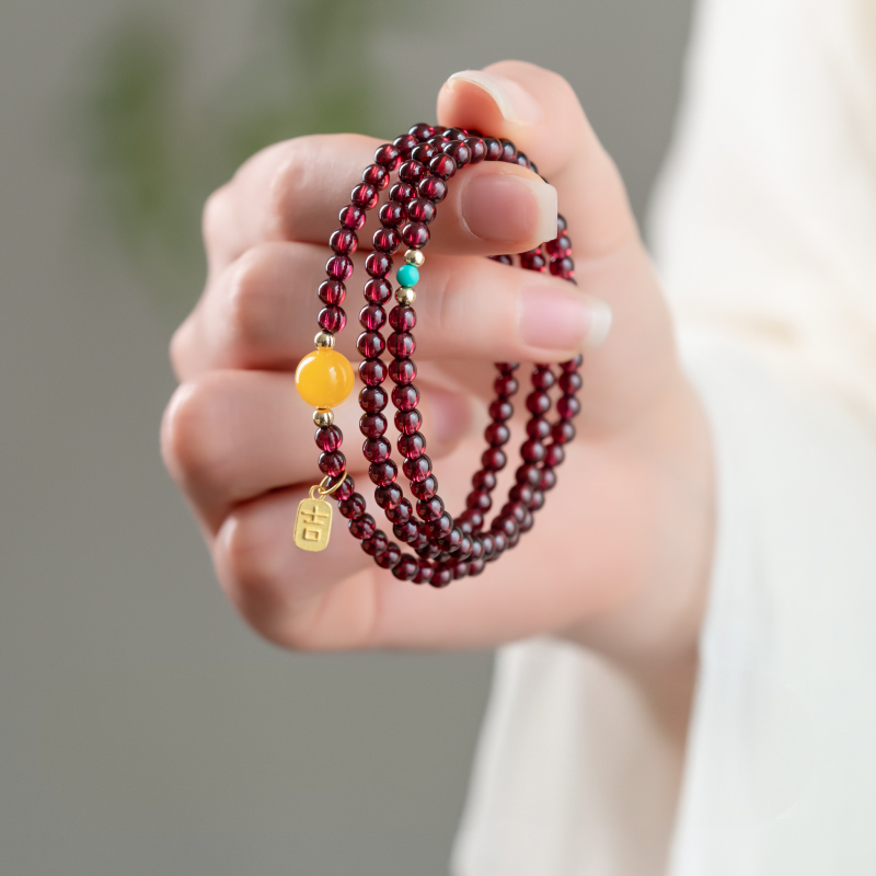 Garnet Bracelet with Beeswax Gems - Feng Shui Auspicious